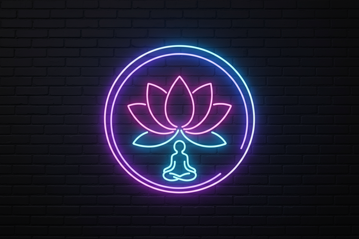stress relief neon depiction through a symbol with a flower